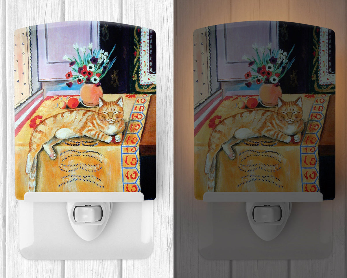 Cat Ceramic Night Light Compact, UL-Certified, Ideal for Bedroom, Bathroom, Nursery, Hallway, Kitchen, 6x4x3, Multicolor