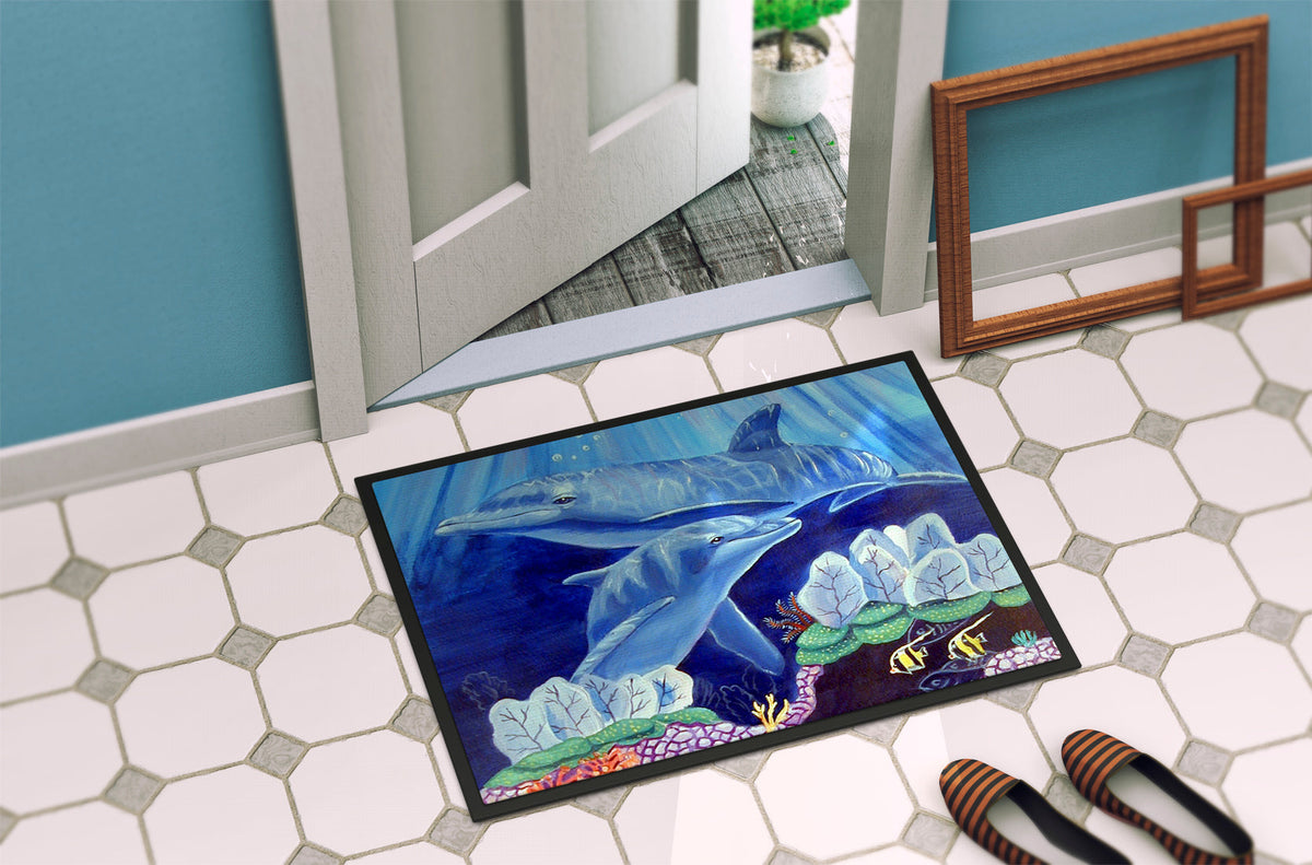 Dolphin under the sea Doormat Indoor Outdoor 24H X 36W Front Door Mat Rugs for Entryway, Non Slip Washable Low Pile,