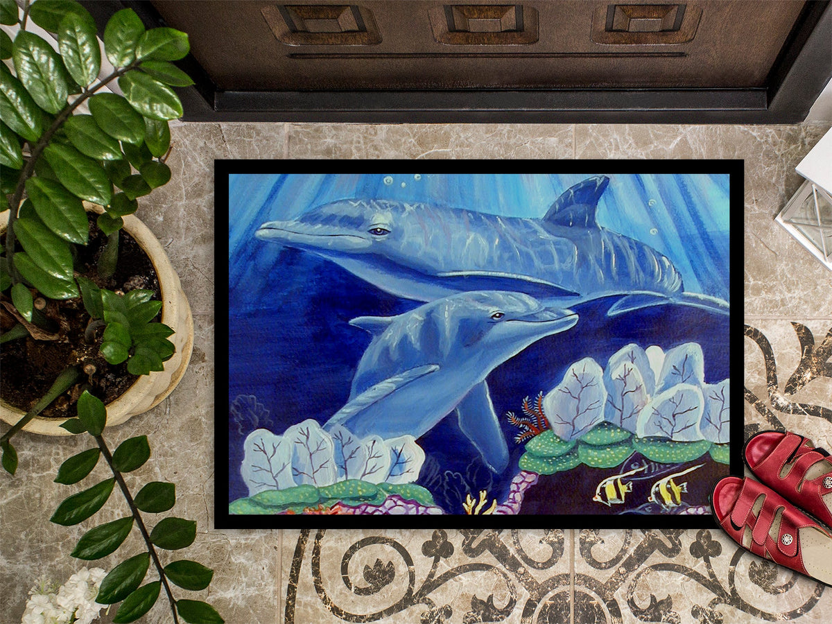 Dolphin under the sea Doormat Indoor Outdoor 18H X 27W Front Door Mat Rugs for Entryway, Non Slip Washable
