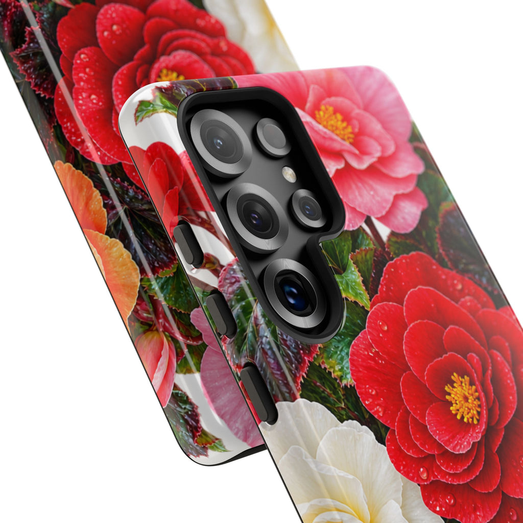 Floral Begonia Phone Case — Vibrant Red, Pink & Yellow Blossom Protective Cover