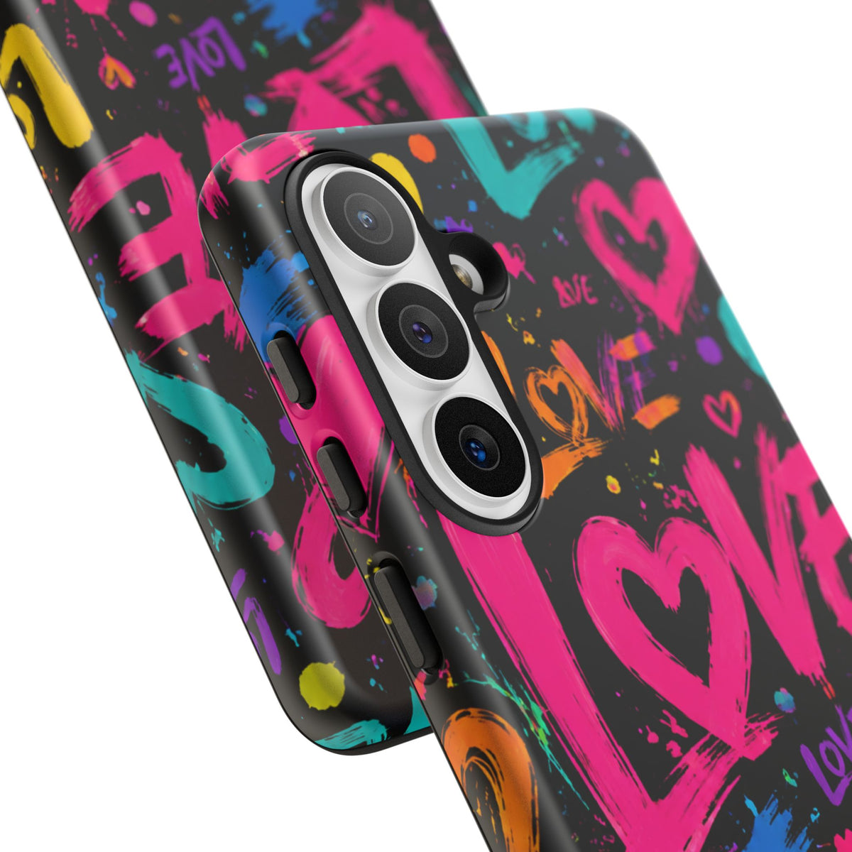 Phone Case — Neon Graffiti "Love" Hearts Protective Tough Case