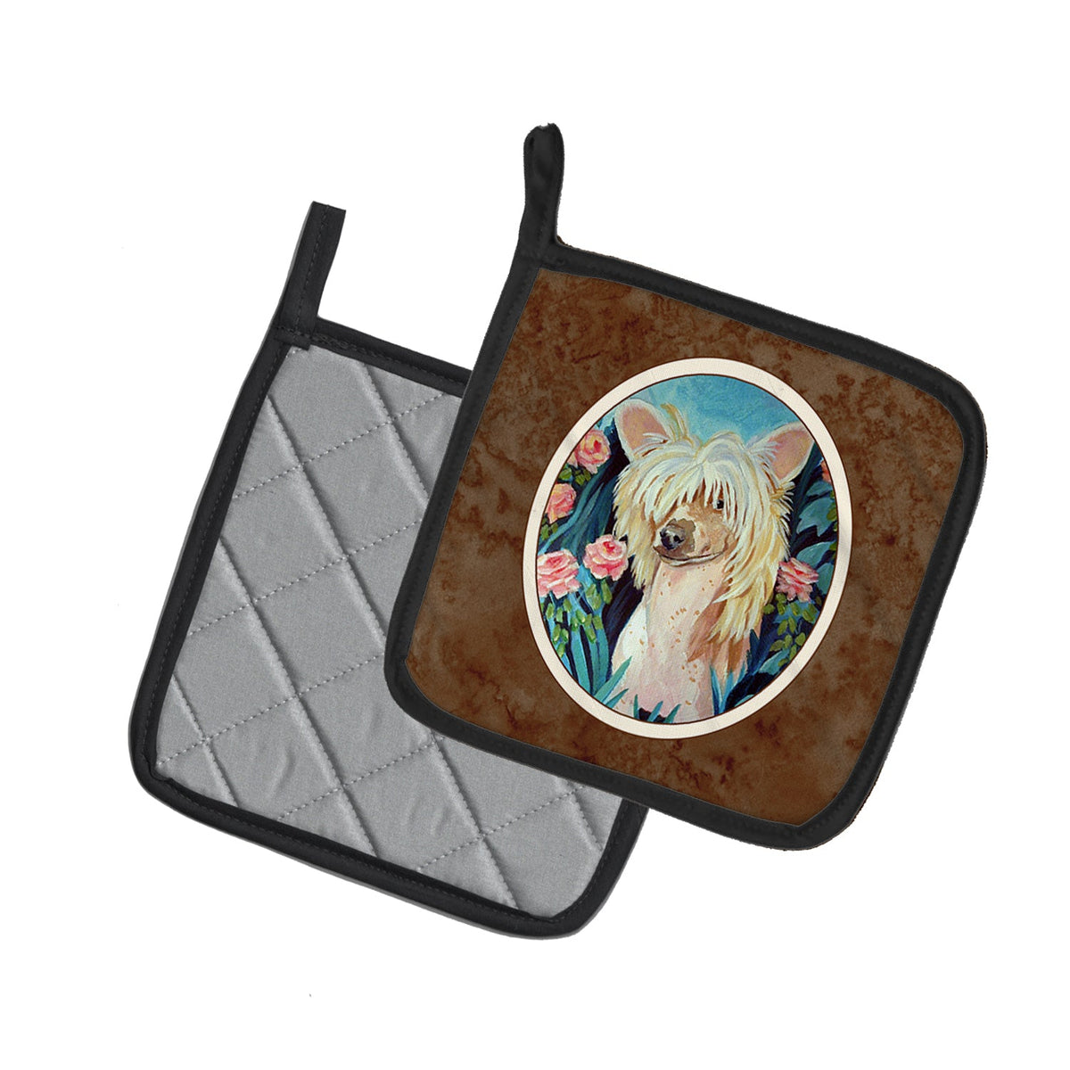 Chinese Crested Pot Holder Set of 2 Heat Resistant Quilted Hot Pads 7.5 x 7.5 Inch, Insulated Kitchen Trivets for Cooking & Baking