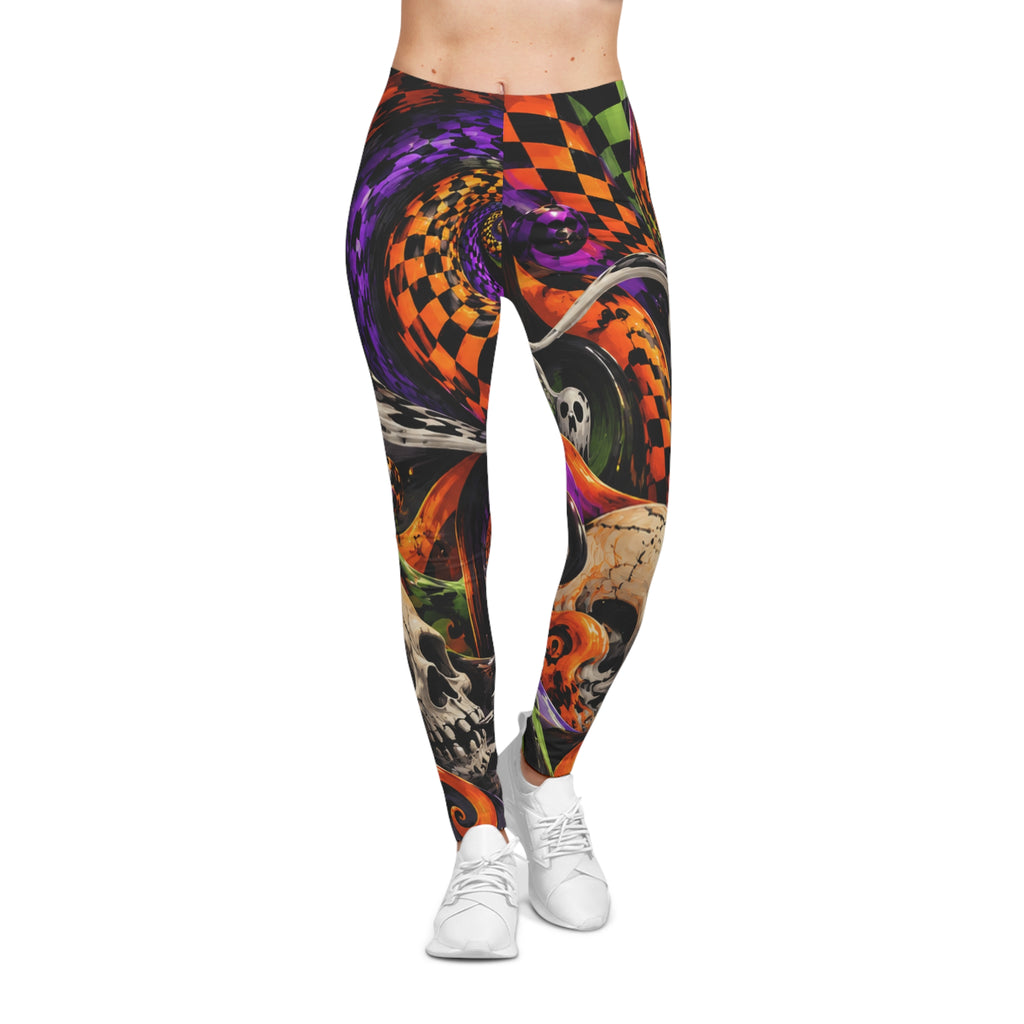 Halloween Skull Checkered Leggings — Spooky Allover Print