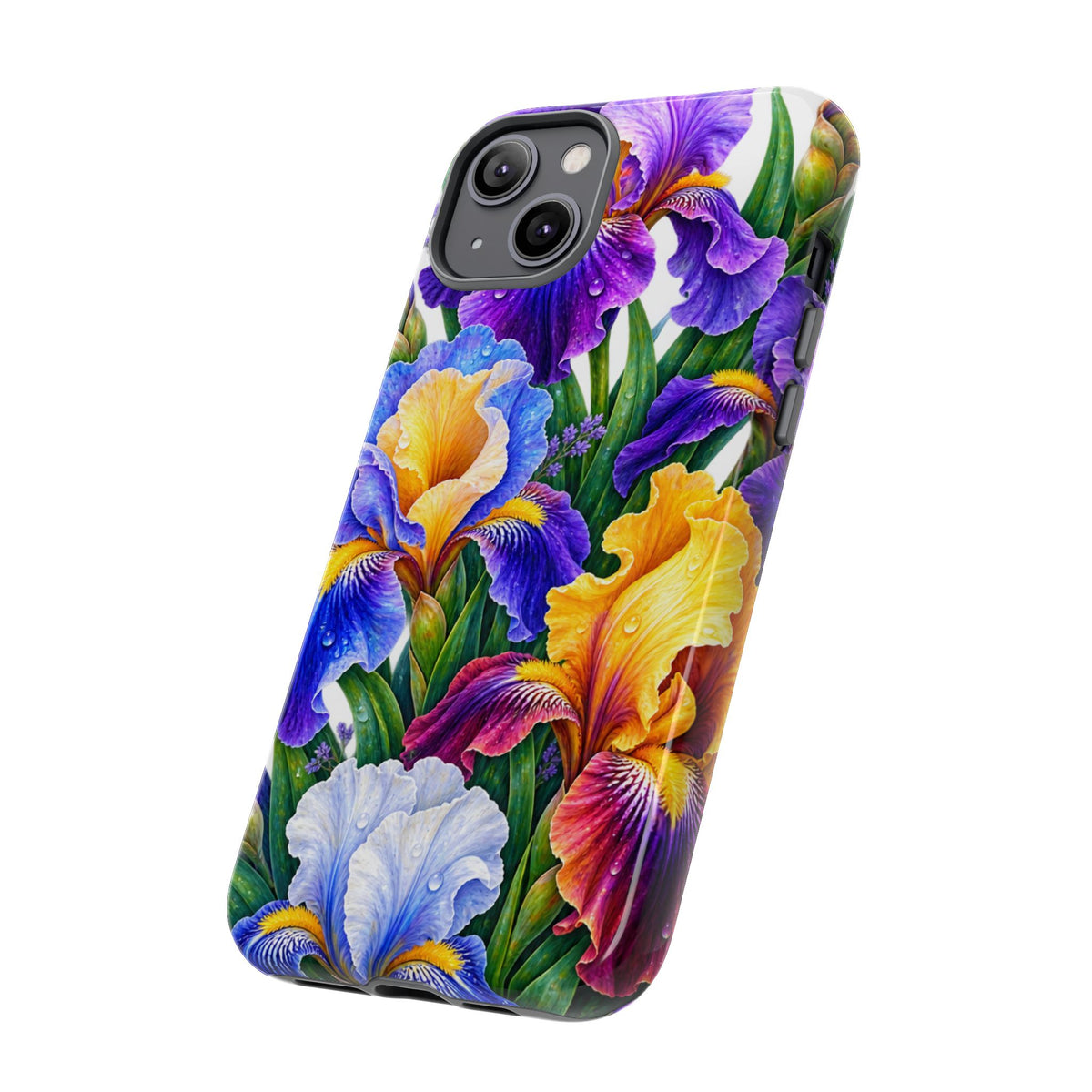 Floral Iris Tough Phone Case — Colorful Watercolor Iris Protective Cover