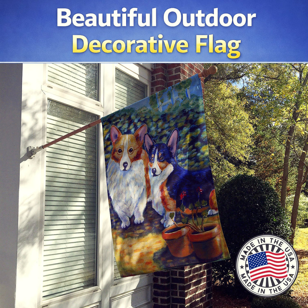 Cardigan and Pembroke Corgi House Flag 28x40 Porch Sleeve Pole Decorative Outside Yard Banner Artwork Wall Hanging, Polyester