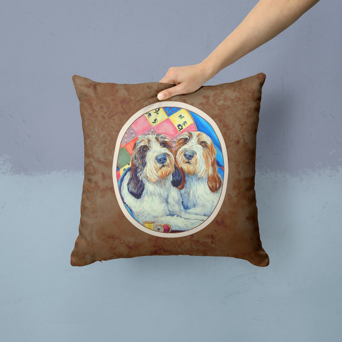 Petit Basset Griffon Vendeen Decorative Throw Pillow 14x14 Indoor Outdoor Accent Cushion, Fabric Cover with Insert for Sofa, Bed, Porch & Living Room