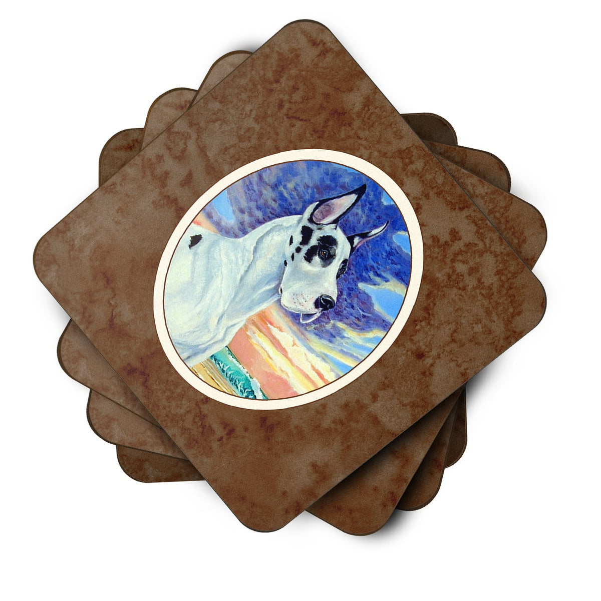 Harelquin Great Dane Foam Coasters Set of 4 Cup Coasters for Indoor Outdoor, Tabletop Protection, Anti Slip, Mouse pad Material