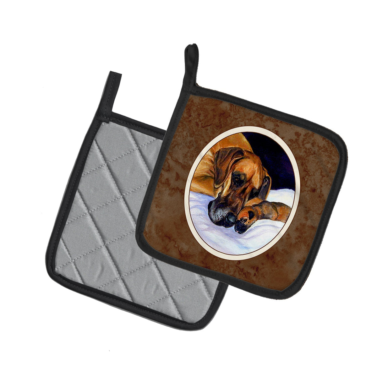 Natural Eared Fawn Great Dane Momma and Puppy Pot Holder Set of 2 Heat Resistant Quilted Hot Pads 7.5 x 7.5 Inch, Insulated Kitchen Trivets for Cooking & Baking