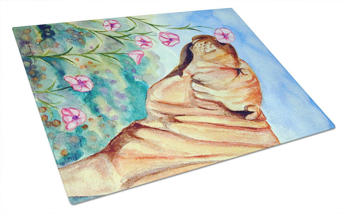 Shar Pei Smell the flowers Cutting Board Tempered Glass Kitchen Cutting Surface, Heat Resistant Chopping, Non-Slip Feet, Food Prep & Serving