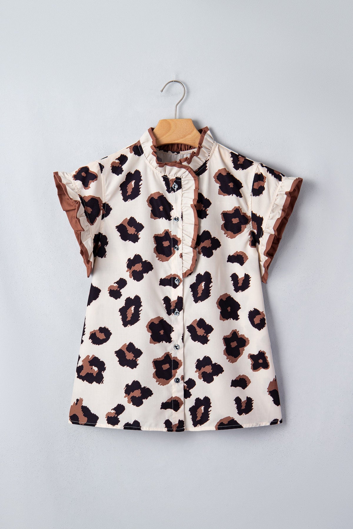 Leopard Ruffle Sleeve Button Up Blouse