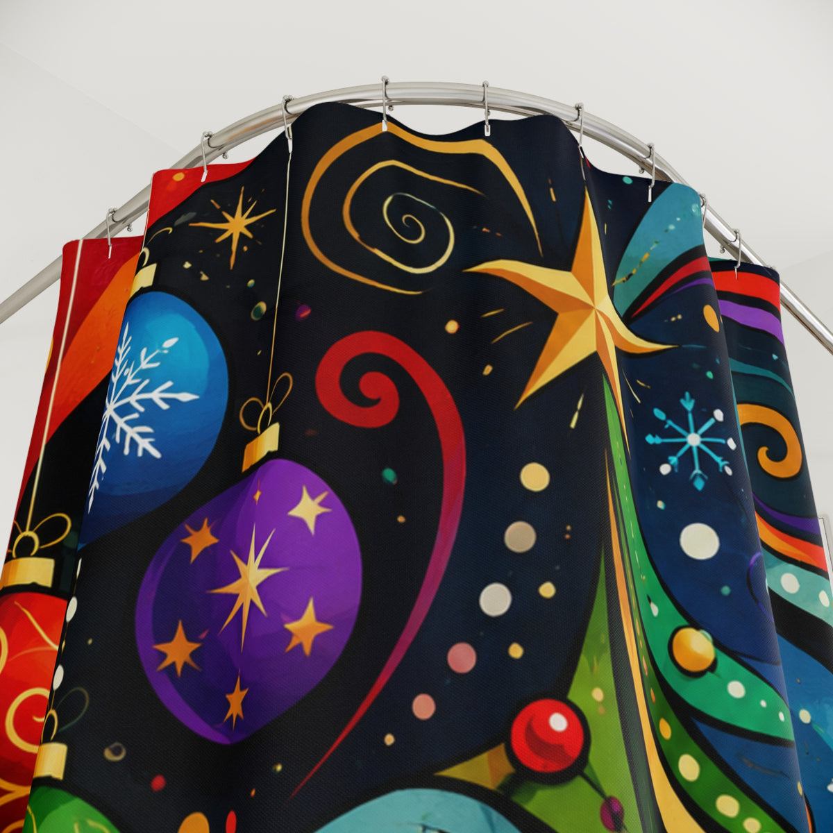 Colorful Swirl Christmas Tree Shower Curtain | Holiday Bathroom Décor