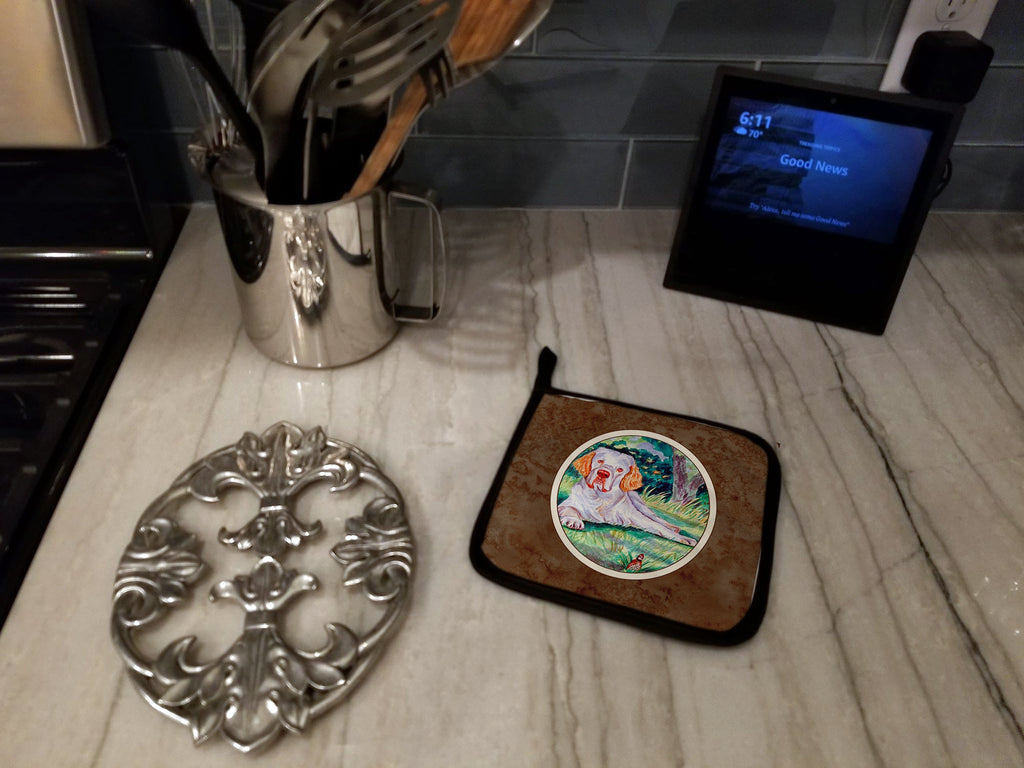 Clumber Spaniel Pot Holder Set of 2 Heat Resistant Quilted Hot Pads 7.5 x 7.5 Inch, Insulated Kitchen Trivets for Cooking & Baking