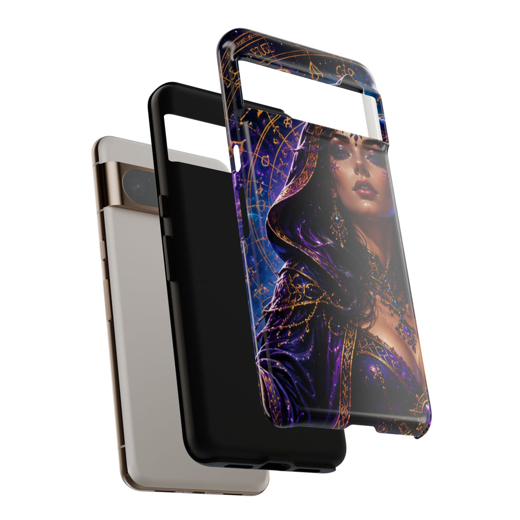 Phone Case — Mystical Sorceress Art Protective Tough Case (Astrology, Purple Hooded Witch)