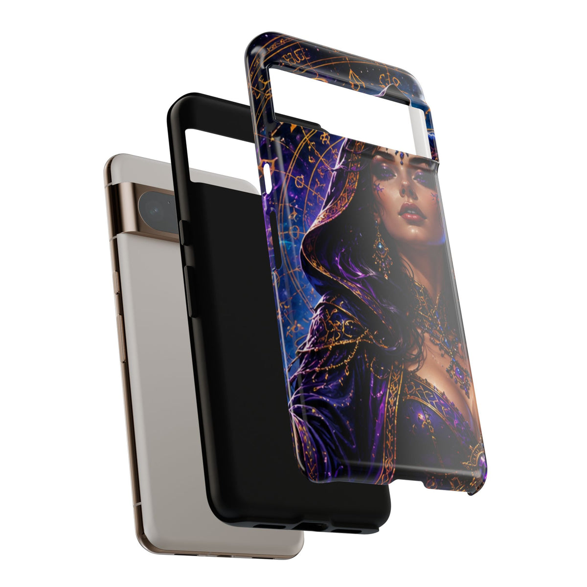 Phone Case — Mystical Sorceress Art Protective Tough Case (Astrology, Purple Hooded Witch)