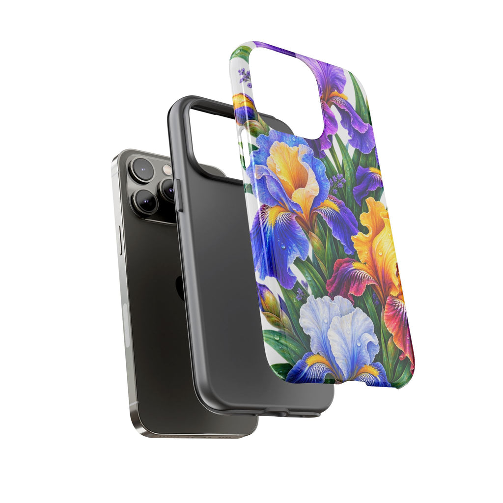 Floral Iris Tough Phone Case — Colorful Watercolor Iris Protective Cover