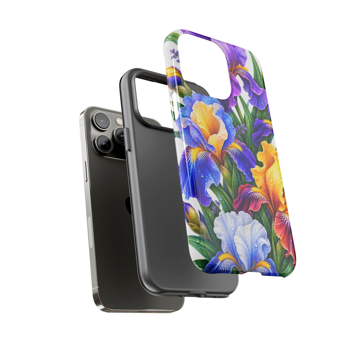 Floral Iris Tough Phone Case — Colorful Watercolor Iris Protective Cover