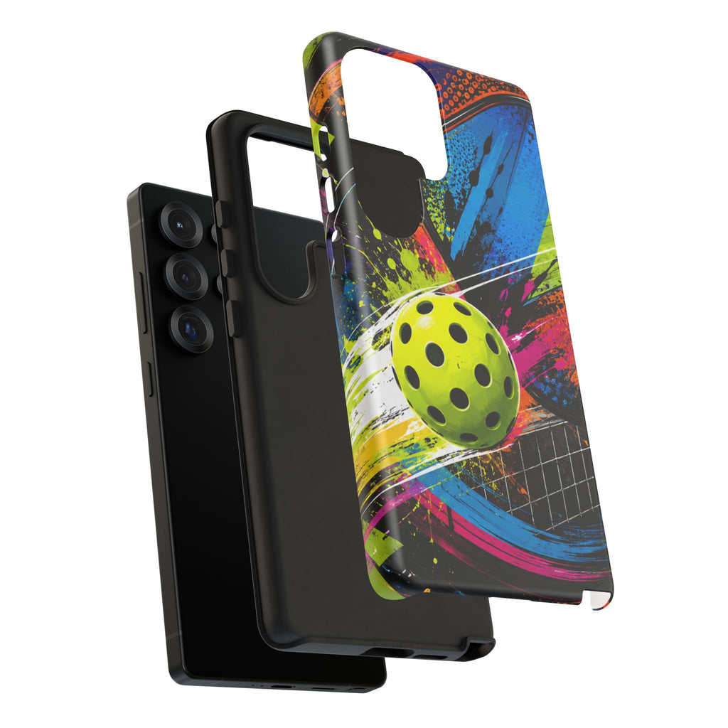 Pickleball Phone Case – Neon Paddle & Ball Splash Tough Case
