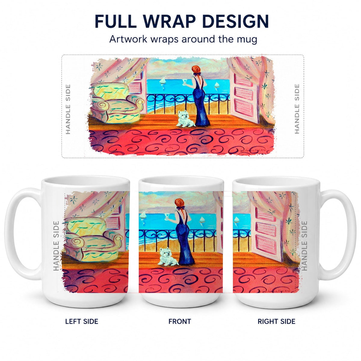 Westie with Mom and a view Ceramic Coffee Mug 15 oz Decorative Large C Handle Mug Cup for Tea, Cocoa Hot Chocolate