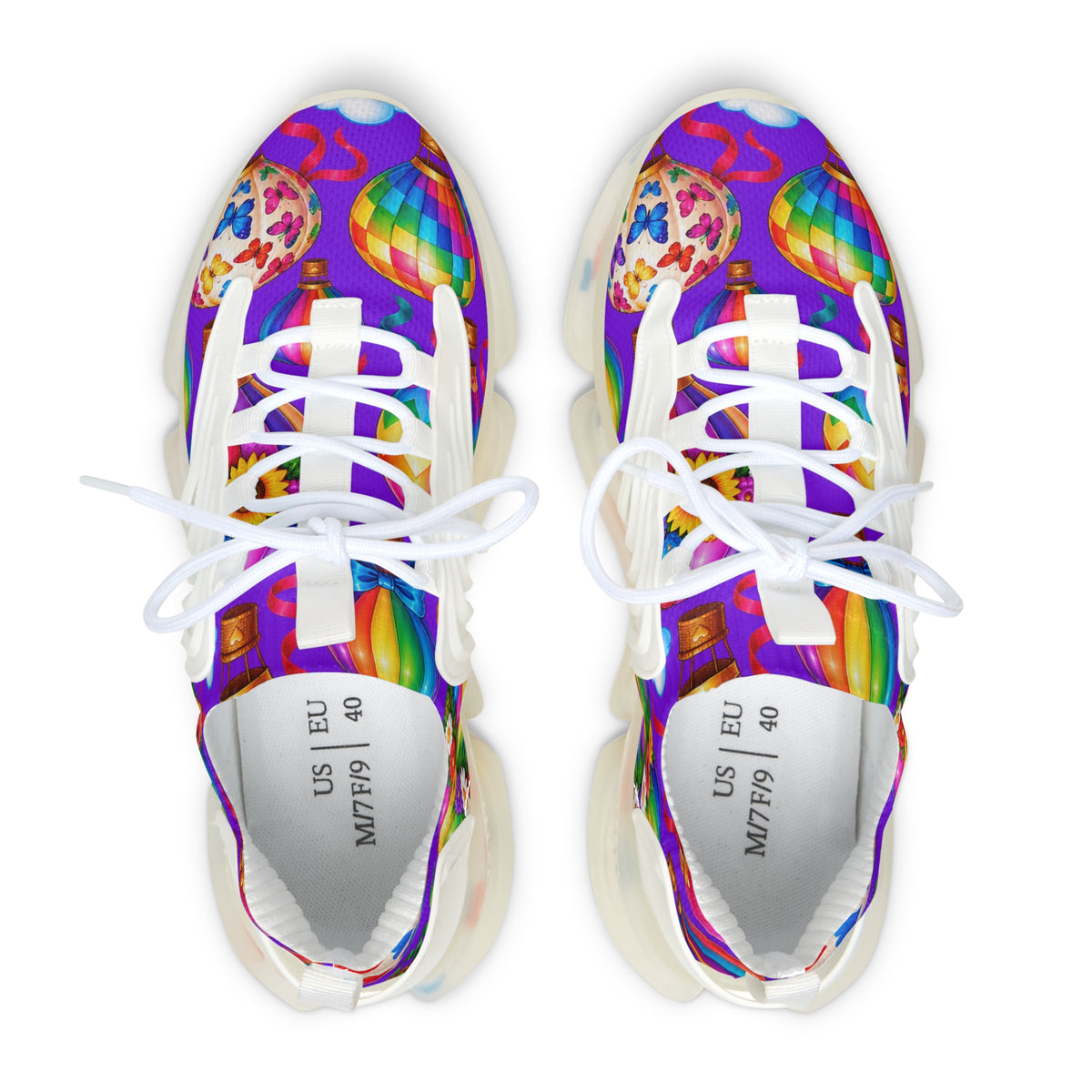 Rainbow Hot Air Balloon Mesh Sneakers — Colorful Women's Athletic Shoes