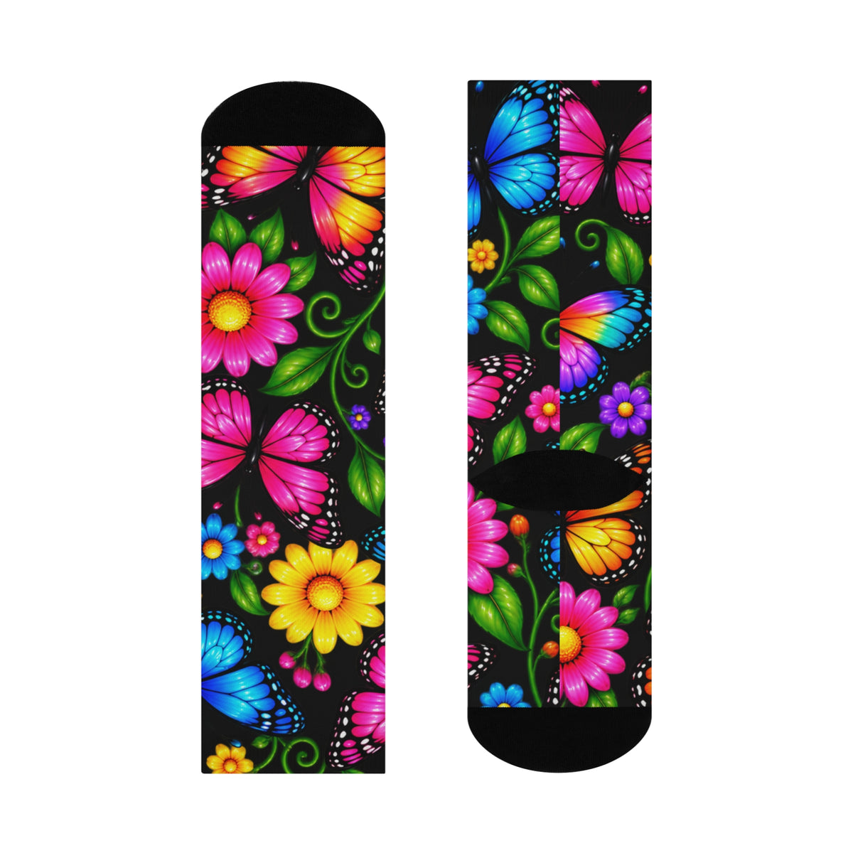 Butterfly Garden Cushioned Crew Socks — Colorful Floral Butterflies Comfort Socks