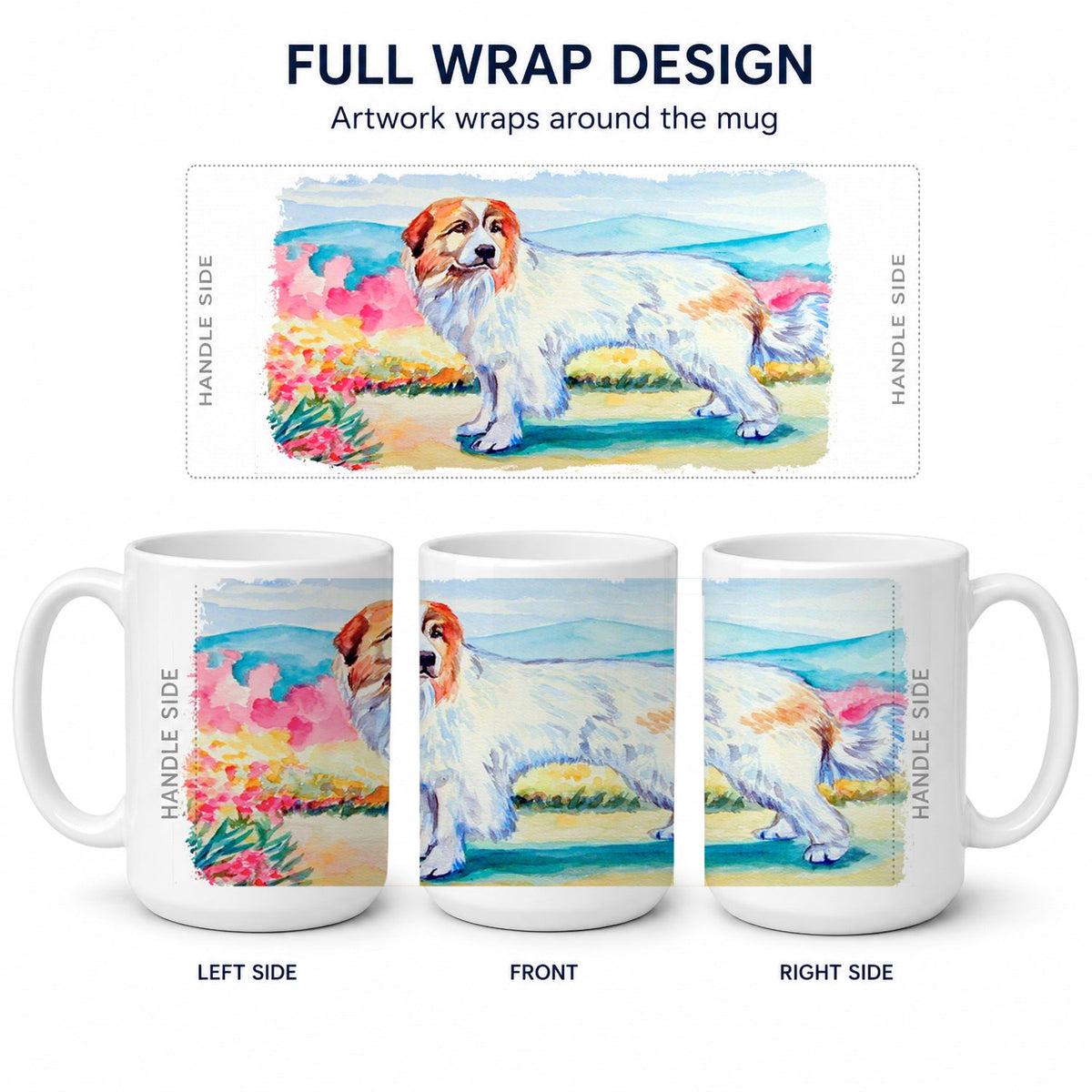 Great Pyrenees Ceramic Coffee Mug 15 oz Decorative Large C Handle Mug Cup for Tea, Cocoa Hot Chocolate