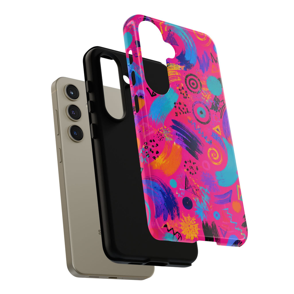 Neon Retro Abstract Tough Phone Case — 80s Brushstroke Pattern