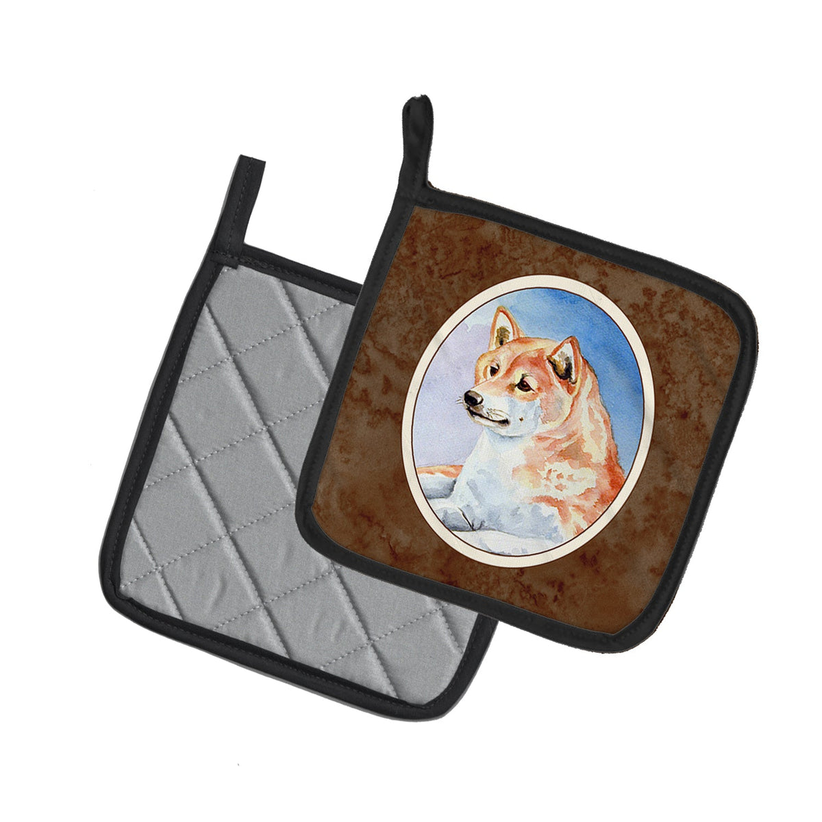 Shiba Inu Pot Holder Set of 2 Heat Resistant Quilted Hot Pads 7.5 x 7.5 Inch, Insulated Kitchen Trivets for Cooking & Baking