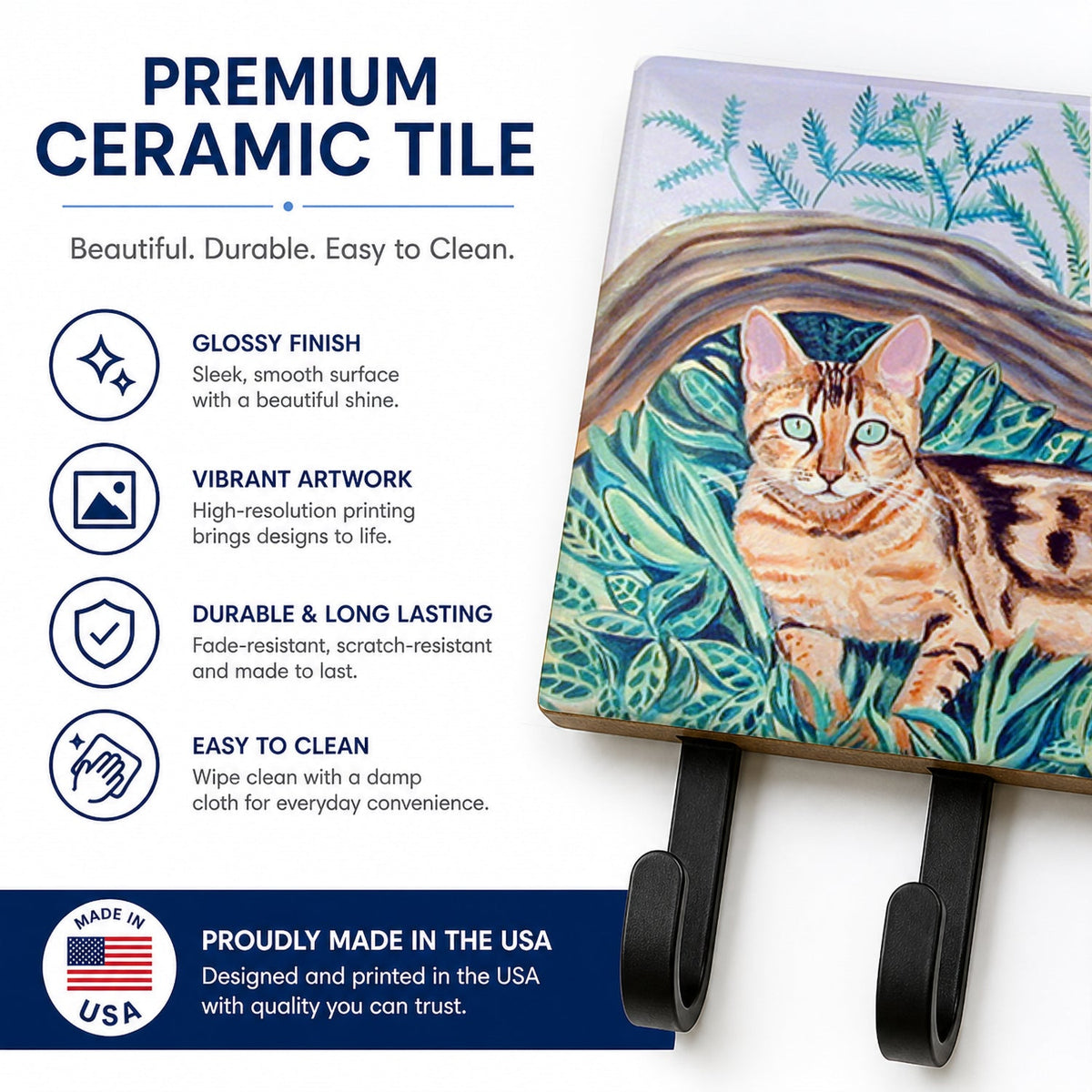 Cat - Maine Coon Leash or Key Holder Wall Hooks, Coat Rack Wall Mount, for Hanging Keys, Towels, Aprons, Leashes