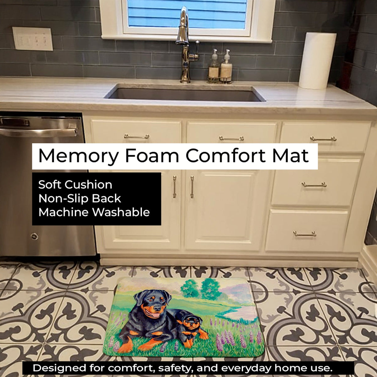 Rottweiler Memory Foam Kitchen Mat Machine Washable Anti-Fatigue Cushion Comfort Bath or Kitchen Rug