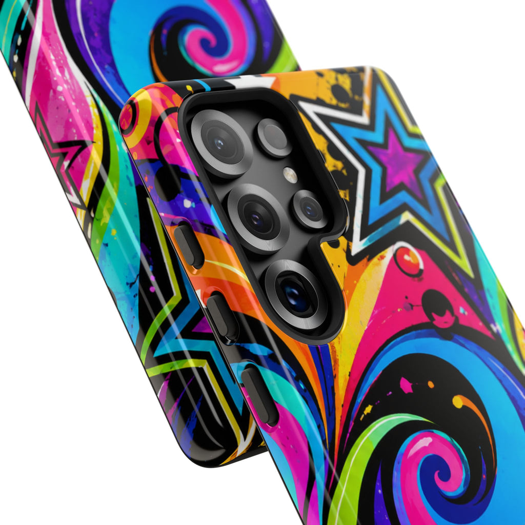 Psychedelic Swirl Phone Case — Bold Retro Stars & Neon Pop Art Tough Case