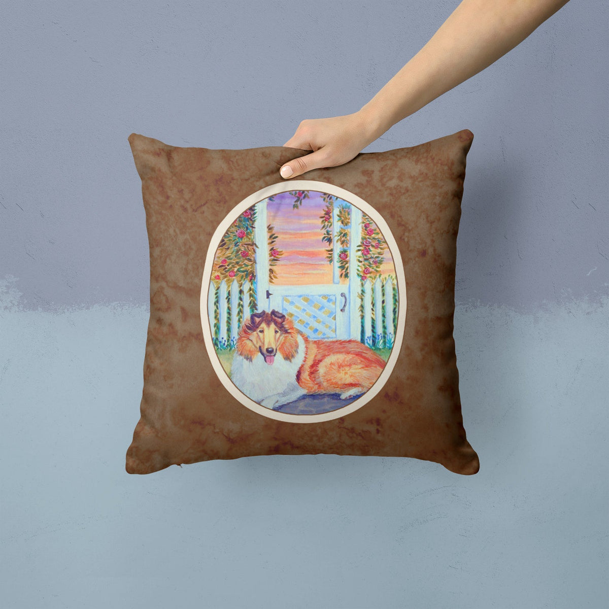 Collie Decorative Throw Pillow 14x14 Indoor Outdoor Accent Cushion, Fabric Cover with Insert for Sofa, Bed, Porch & Living Room