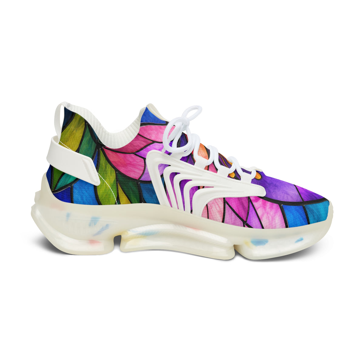 Women's Stained Glass Mesh Sneakers — Colorful Floral Athletic Shoes