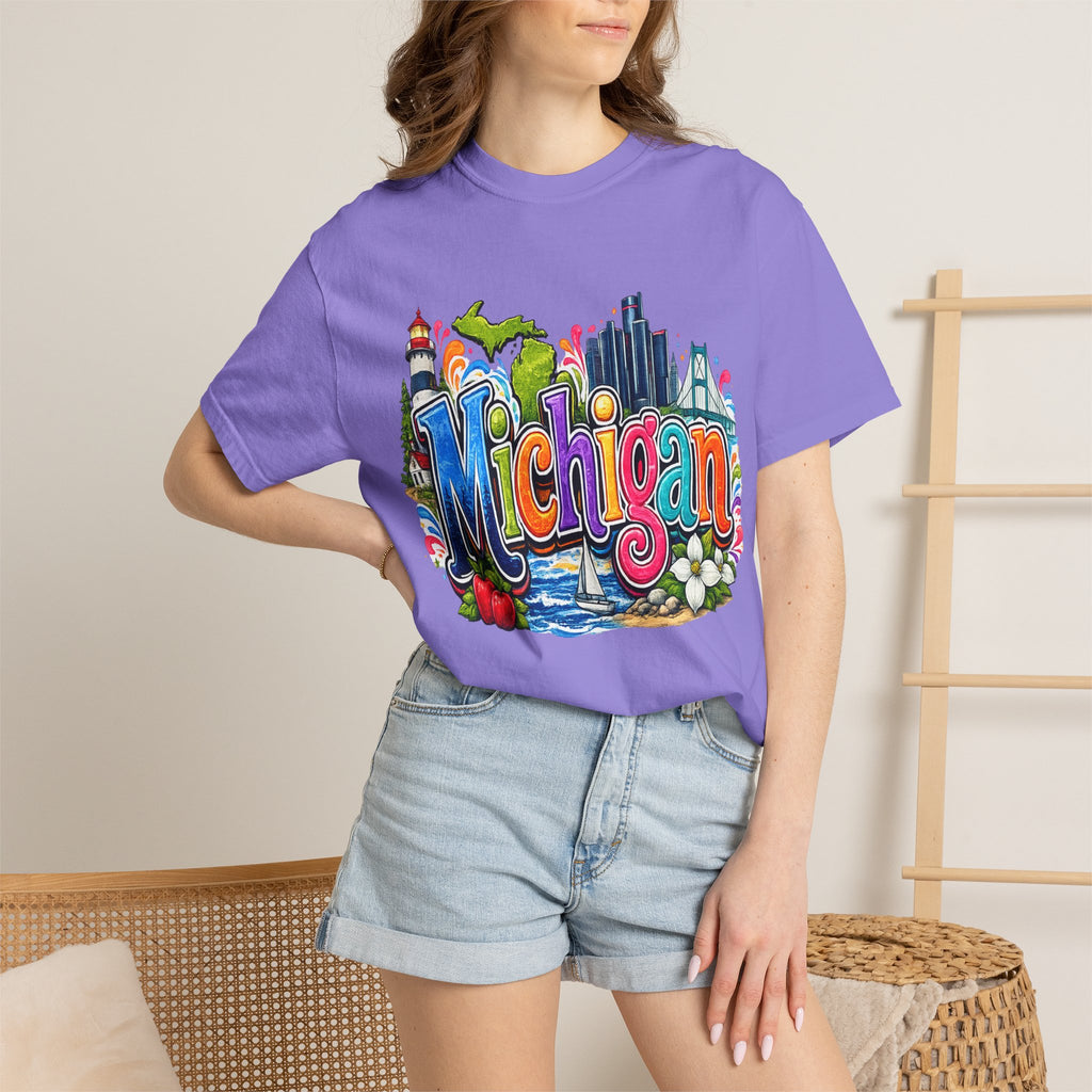 Michigan State Scene T-Shirt | Lighthouse, Skyline, Great Lakes