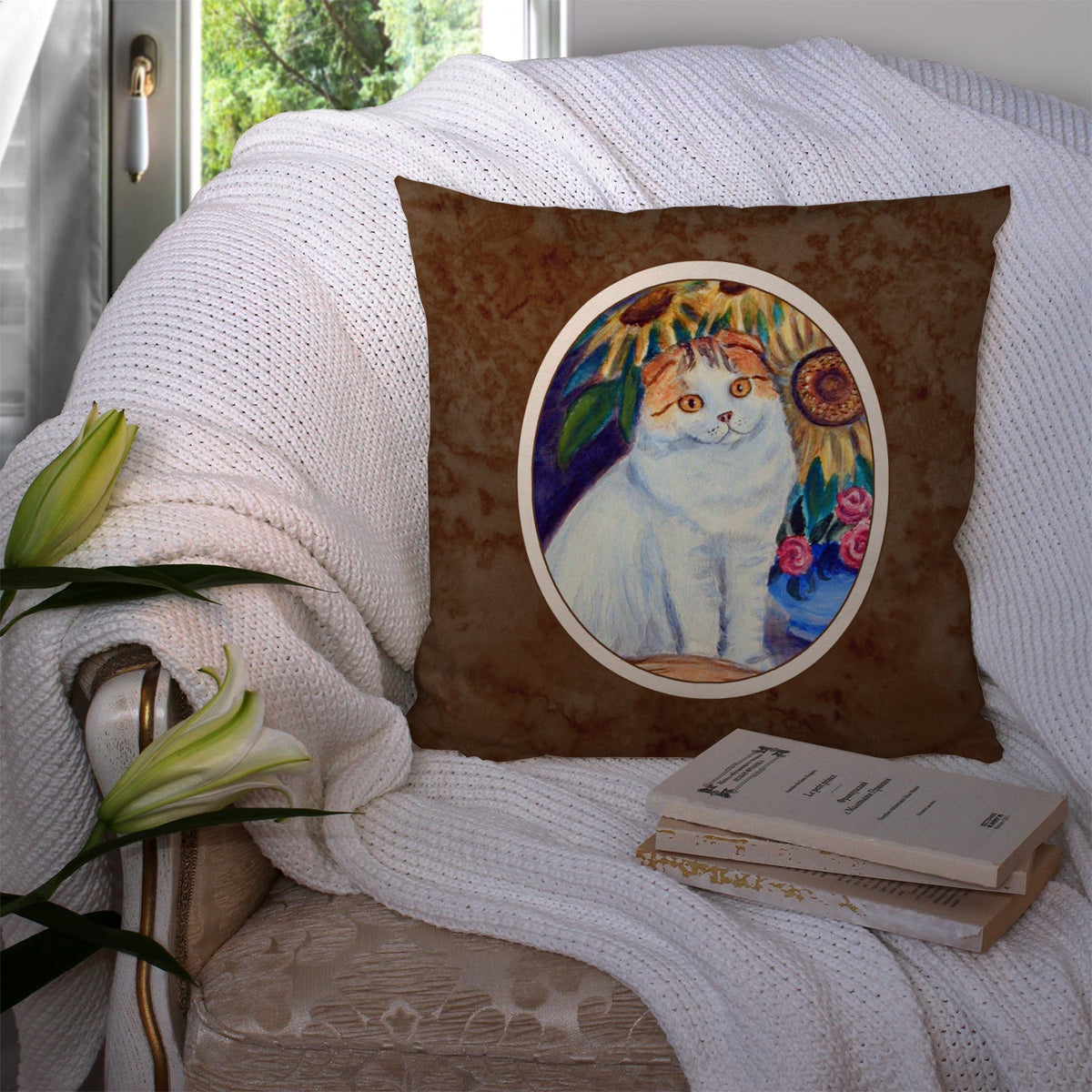Cat Decorative Throw Pillow 14x14 Indoor Outdoor Accent Cushion, Fabric Cover with Insert for Sofa, Bed, Porch & Living Room
