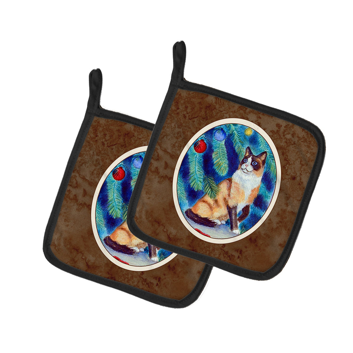Christmas Tree Cat Pot Holder Set of 2 Heat Resistant Quilted Hot Pads 7.5 x 7.5 Inch, Insulated Kitchen Trivets for Cooking & Baking