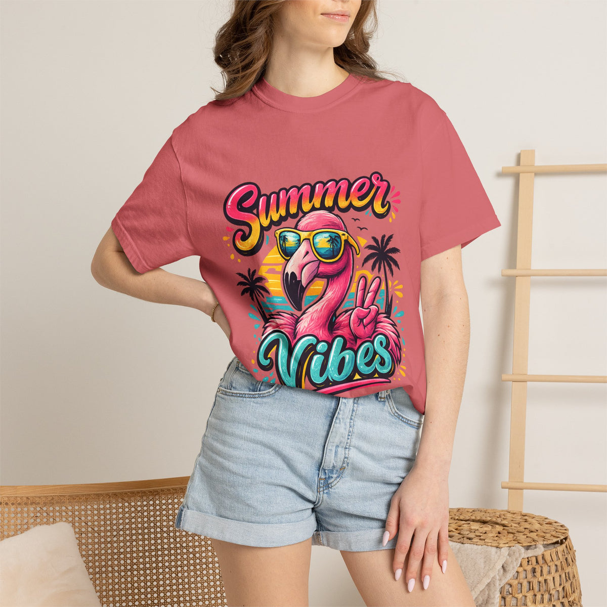Summer Vibes Flamingo T-Shirt | Tropical Beach Graphic