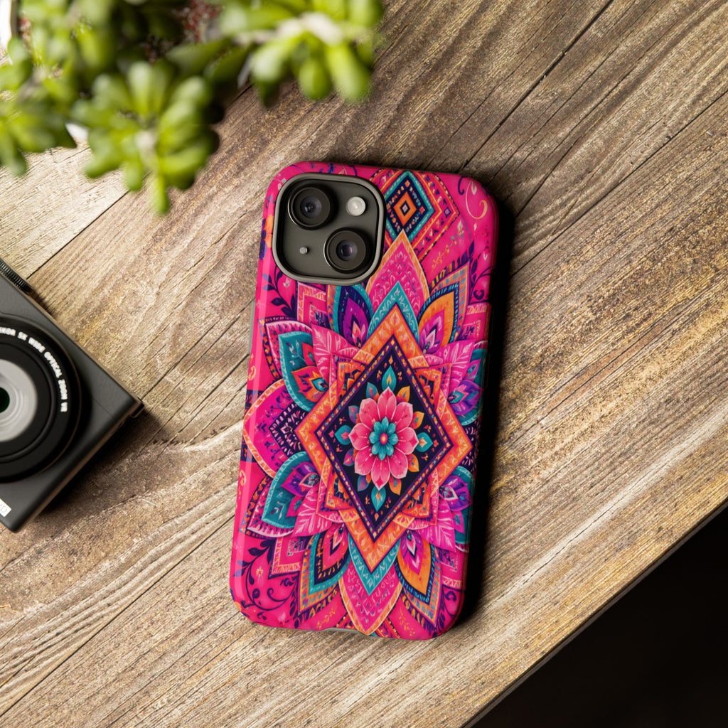 Floral Mandala Tough Phone Case — Pink Boho Protective Cover