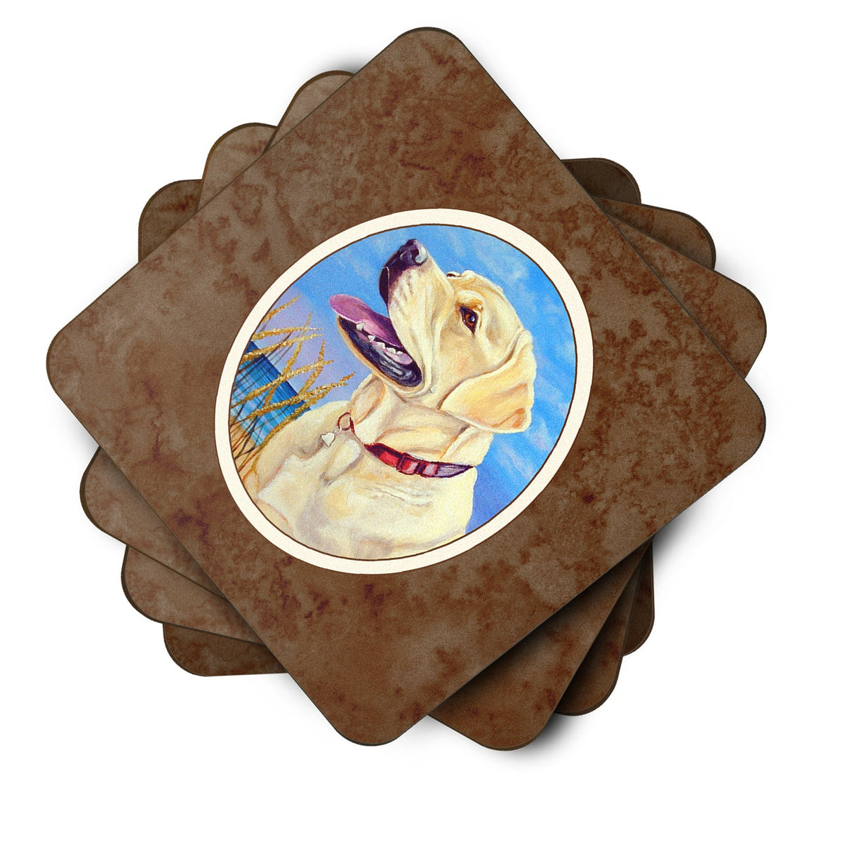 Yellow Labrador at the Beach Foam Coasters Set of 4 Cup Coasters for Indoor Outdoor, Tabletop Protection, Anti Slip, Mouse pad Material