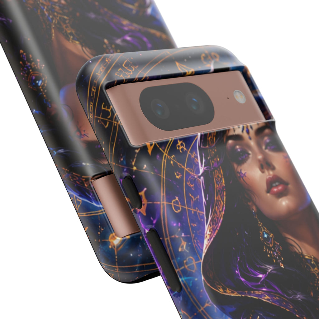 Phone Case — Mystical Sorceress Art Protective Tough Case (Astrology, Purple Hooded Witch)