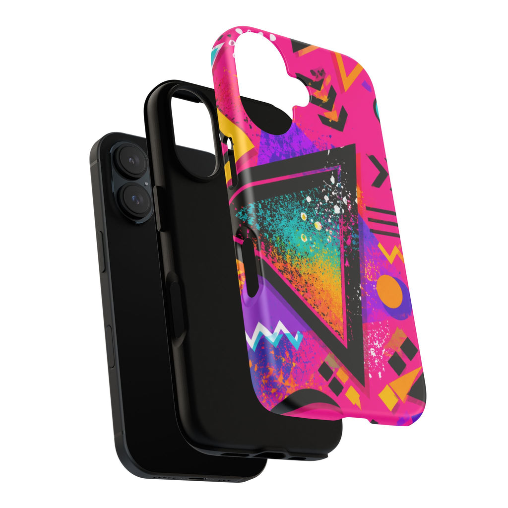 Retro 80s Geometric Phone Case — Neon Triangle Tough Case