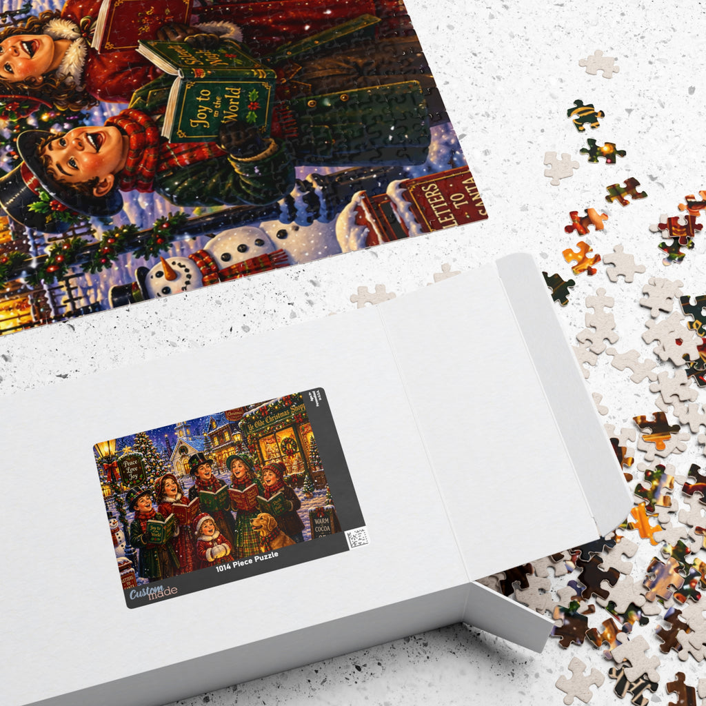 Vintage Christmas Carolers Jigsaw Puzzle – Holiday Village Scene (110–1014 pcs)