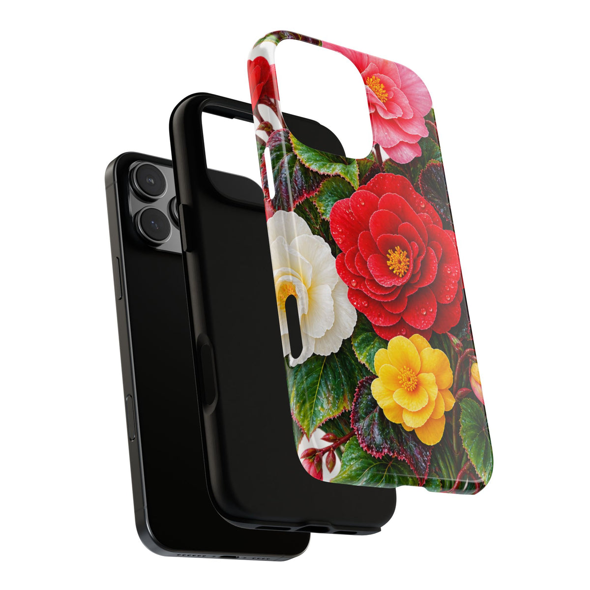 Floral Begonia Phone Case — Vibrant Red, Pink & Yellow Blossom Protective Cover