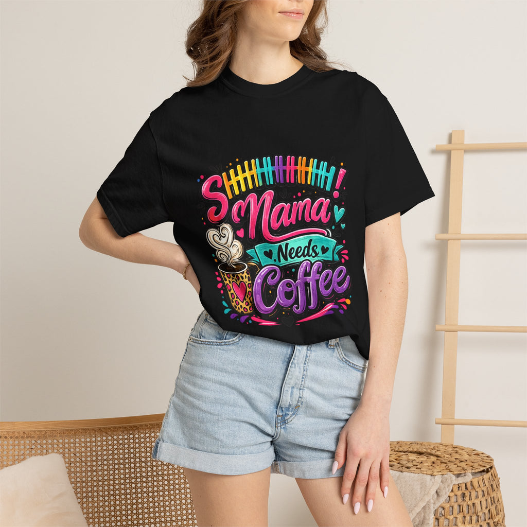 Mama Needs Coffee T-shirt | Colorful Coffee Cup Typography