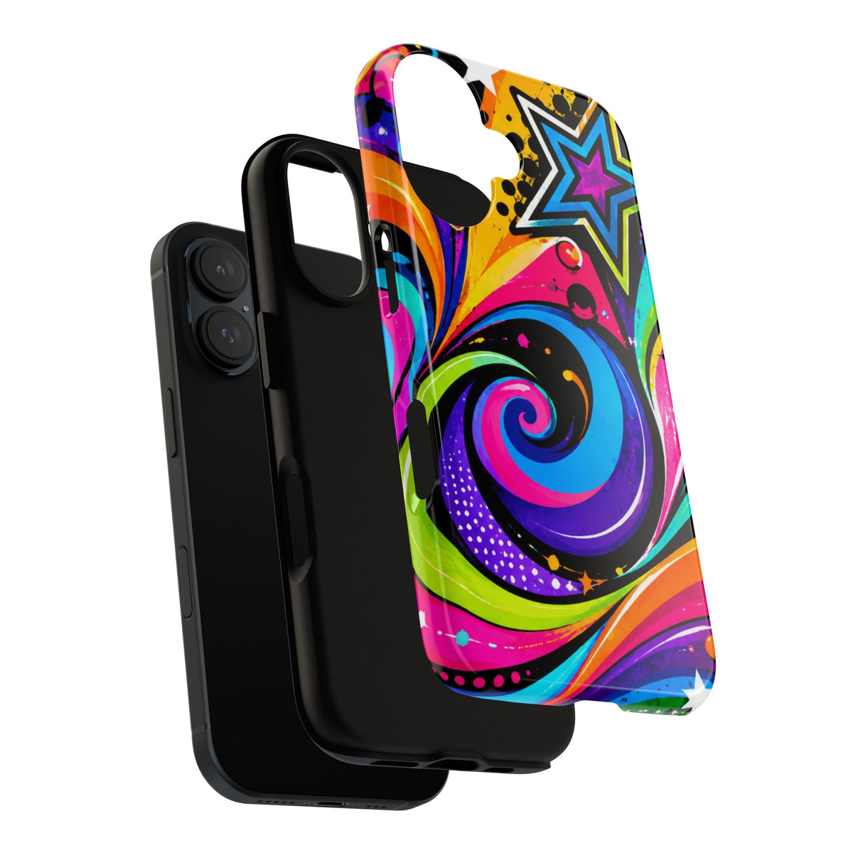 Psychedelic Swirl Phone Case — Bold Retro Stars & Neon Pop Art Tough Case