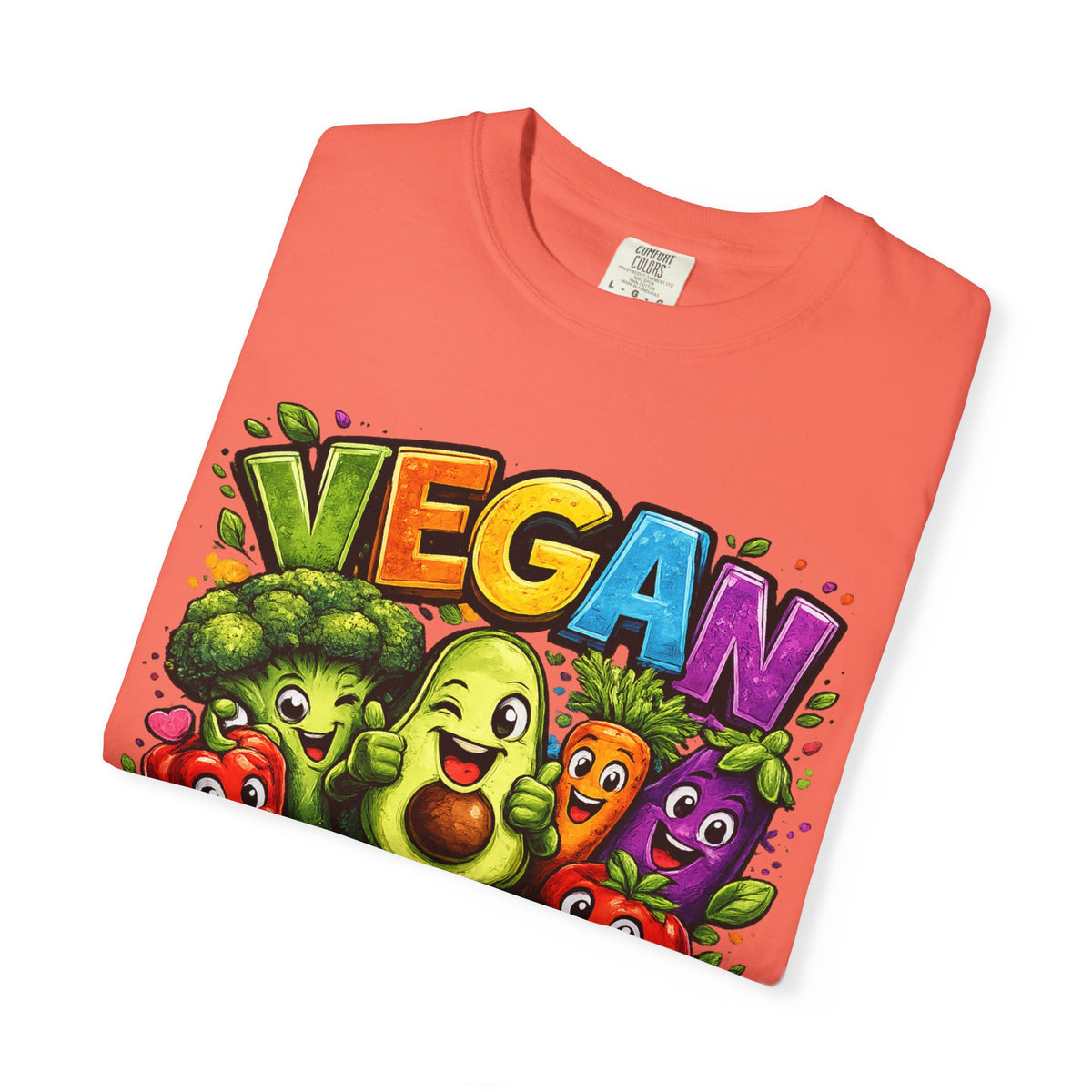 Vegan for Life T-Shirt | Colorful Cartoon Veggies Tee