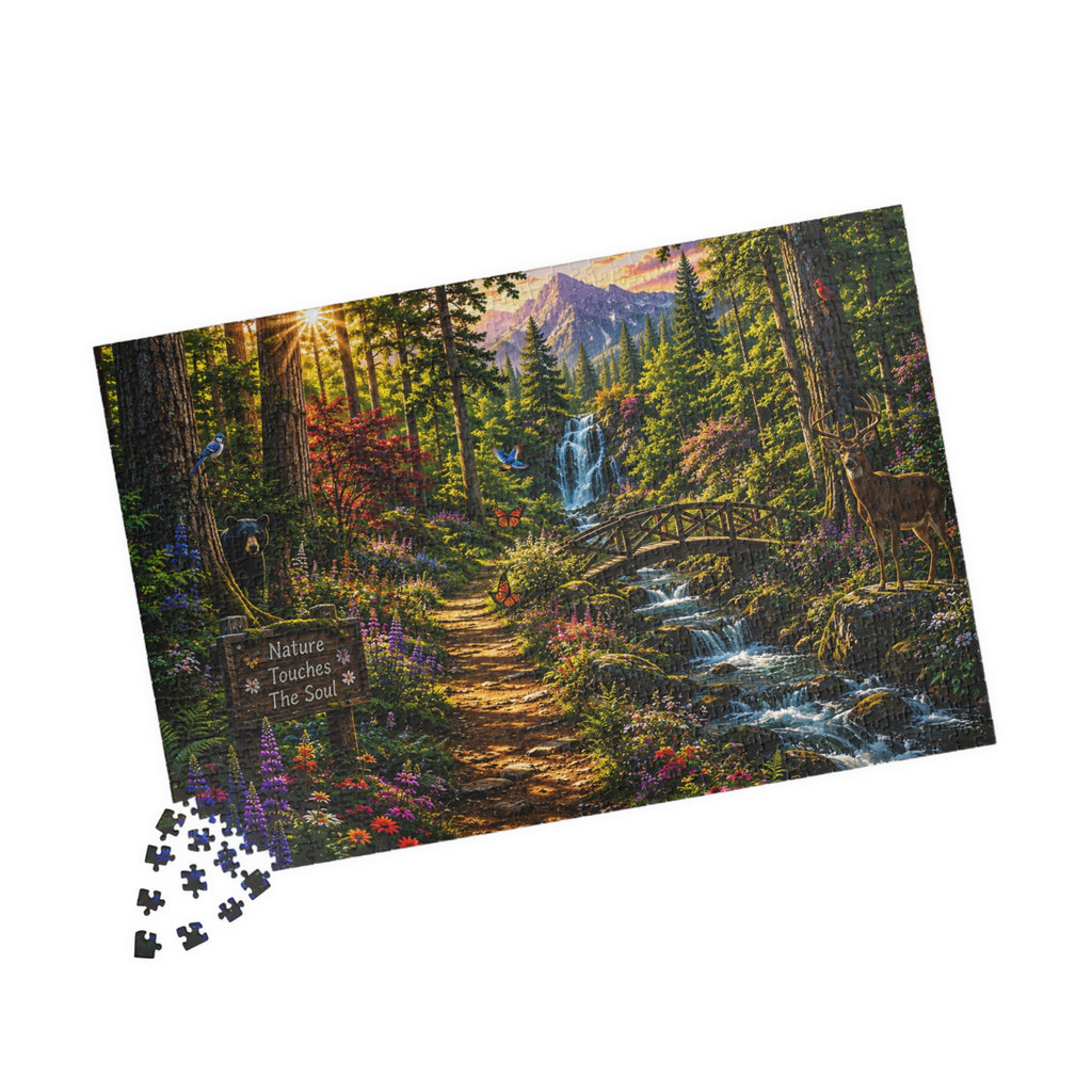 Scenic Forest Waterfall Jigsaw Puzzle — "Nature Touches the Soul" (110–1014 pcs)