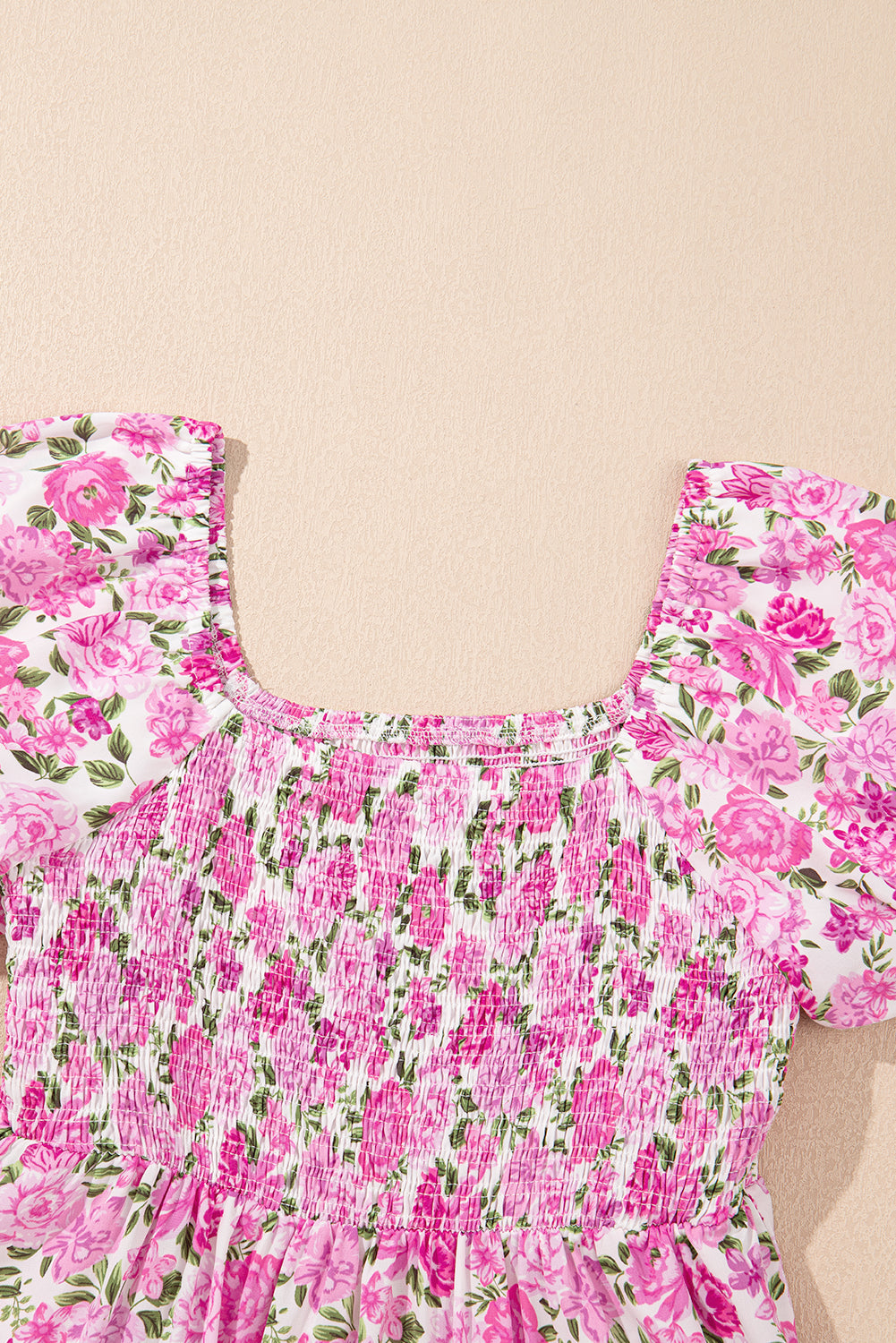 Dainty Floral Smocked Puff Sleeve Flowy Maxi Dress