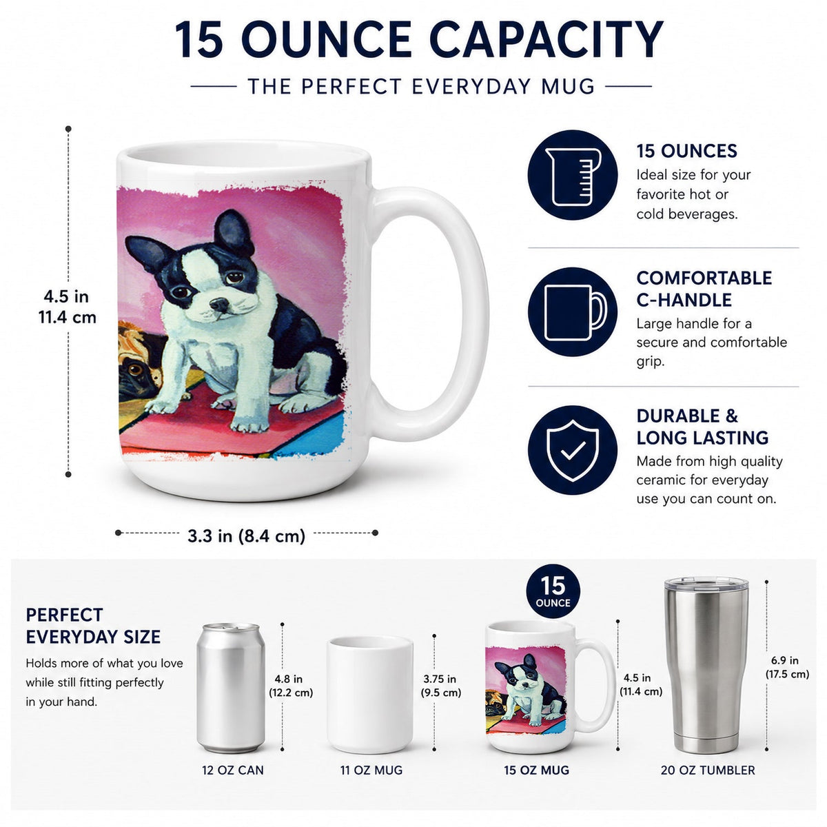 Multiple Breeds Ceramic Coffee Mug 15 oz Decorative Large C Handle Mug Cup for Tea, Cocoa Hot Chocolate