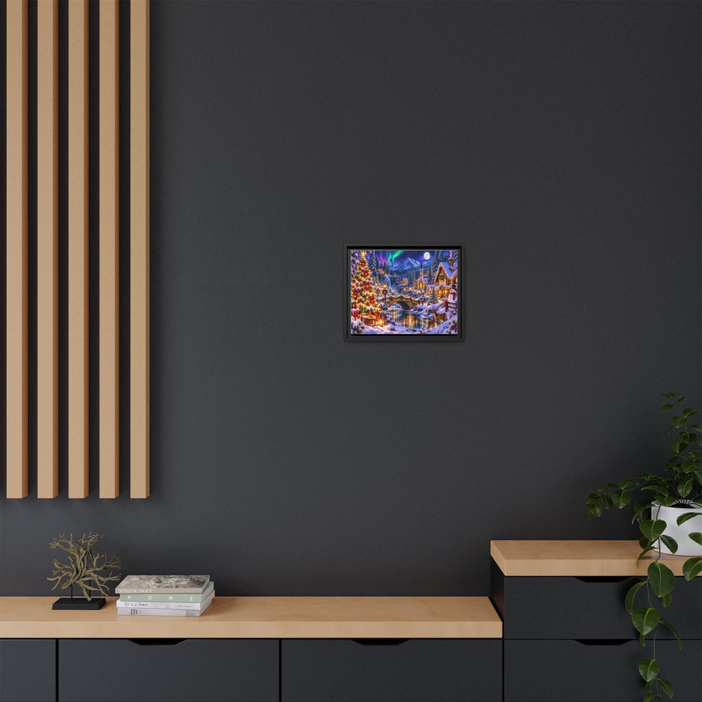 Framed Matte Canvas - Cozy Christmas Village Winter Night Wall Art