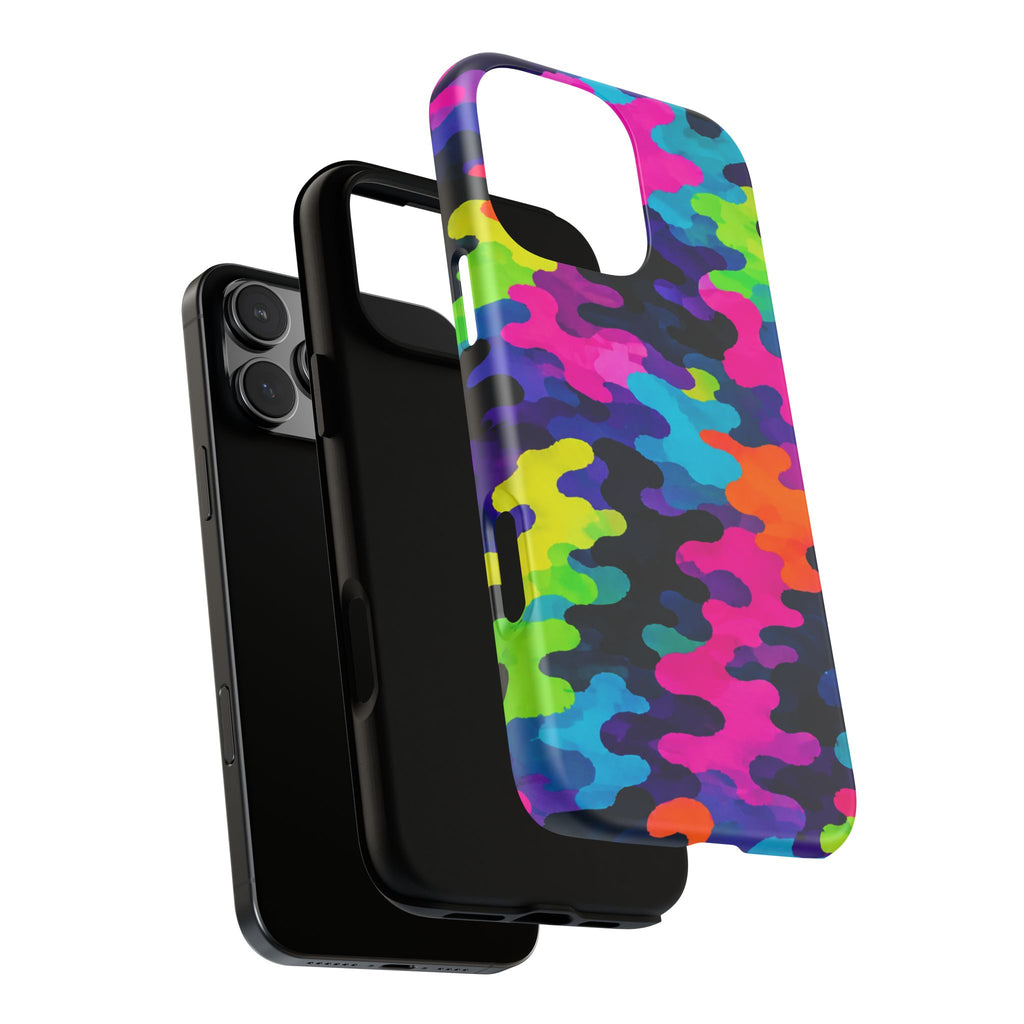 Neon Camo Tough Phone Case — Bright Rainbow Protective iPhone Cover